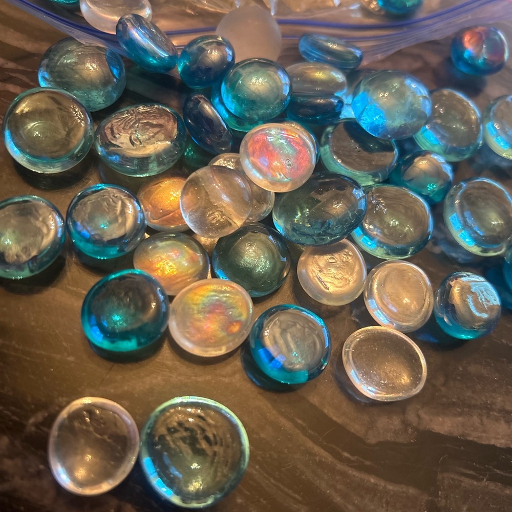 Blue and clear Glass Pebbles/Stones Set of 100